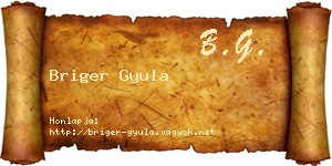 Briger Gyula névjegykártya